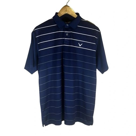 Men’s Callaway Blue Stripe Short Sleeve Polo Shirt Size Medium Golf Athletic - Picture 1 of 4
